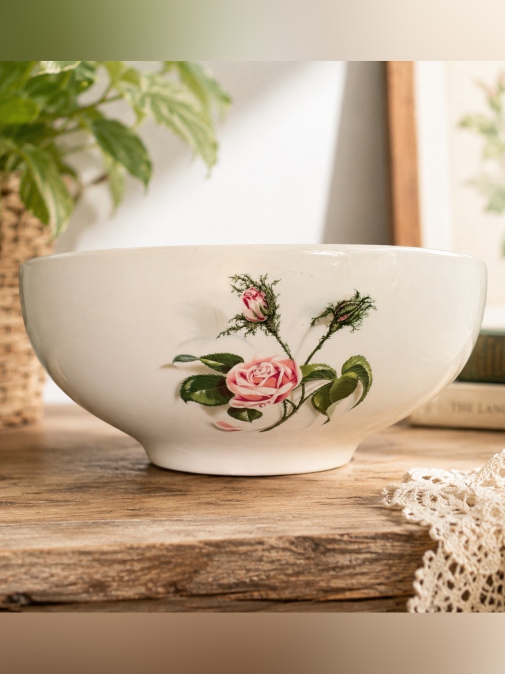 Vintage Universal Cambridge Pink Rose Serving Bowl USA Floral Pottery